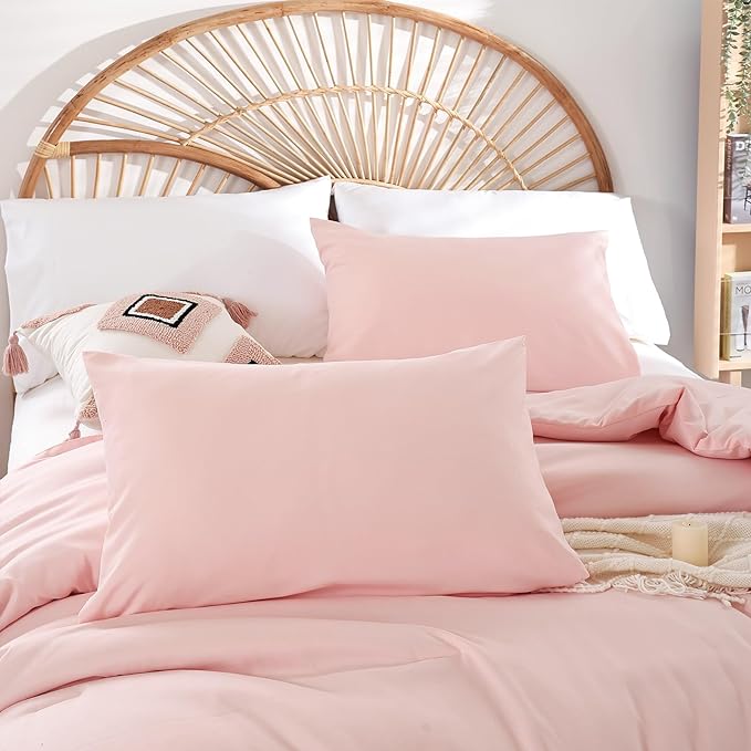 Pink Comforter Sets King Size Comforter Set 3 Piece Soft Microfiber Comforters Set for Women and Girls Blush Lightweight Alternative Comforter for All Season (1 Comforter, 2 Pillowcases) - LeafyLoom