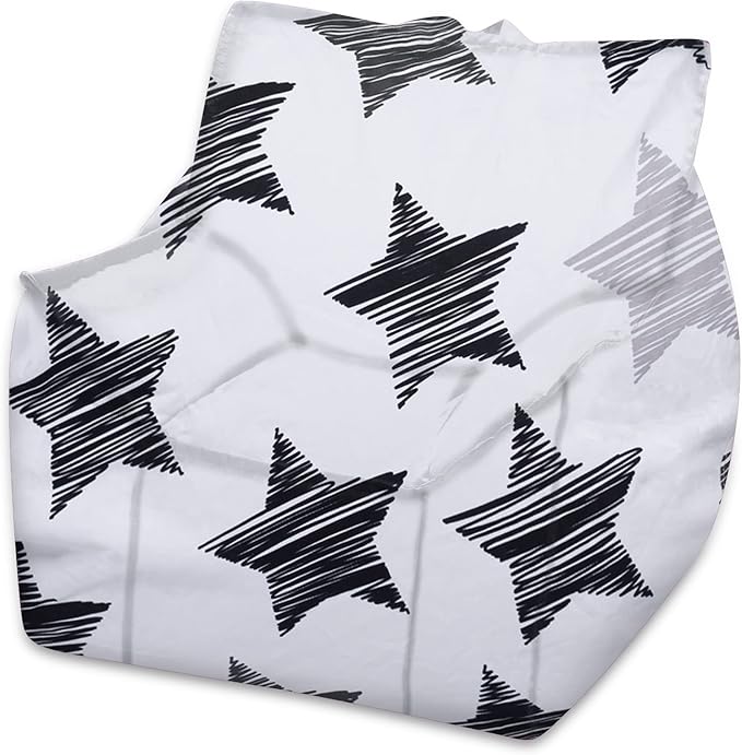 Posh Creations Structured Comfy Bean Bag Chair for Gaming, Reading, and Watching TV, Newport Chair, Canvas - Sketchy Stars - LeafyLoom