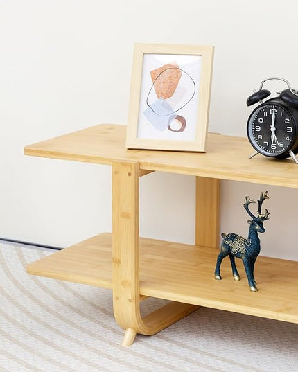 HollyHOME Bamboo TV Stand with Storage for TVs up to 65'', Modern Entertainment Center with 2 Open Shelf, Accent TV Media Console Table for Living Room, Bedroom, 55"(L), Burlywood - LeafyLoom