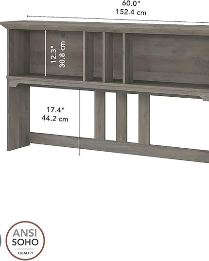 Bush Furniture Salinas Hutch, Desk Attachment with Shelf Storage for Home Office, 60W, Driftwood Gray - LeafyLoom