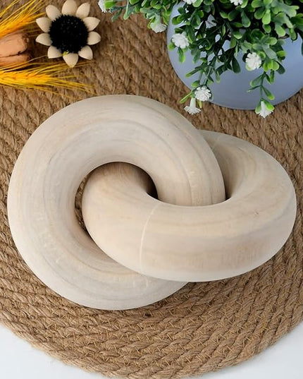 Wood kont Decor Coffee Table Decor for Living Room, Wood Chain Link Decor, Hand Carved Decoration for Home, Modern Farmhouse, Boho and Shelf Object - LeafyLoom