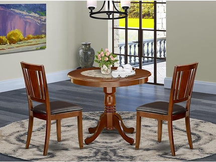 East West Furniture ANDU3-MAH-LC Antique 3 Piece Room Furniture Set Contains a Round Dining Table with Pedestal and 2 Faux Leather Upholstered Chairs, 36x36 Inch, Mahogany - LeafyLoom