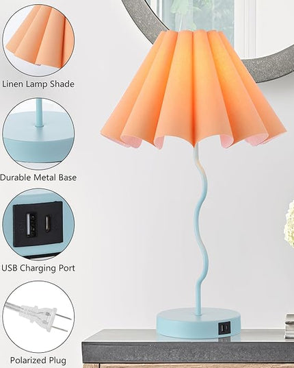 Modern Table Lamp for Bedroom Nightstand Touch Lamps Set of 2 Orange Blue Lamps for Living Room End Table Dimmable Table Lamp with USB Port and Outlet - LeafyLoom