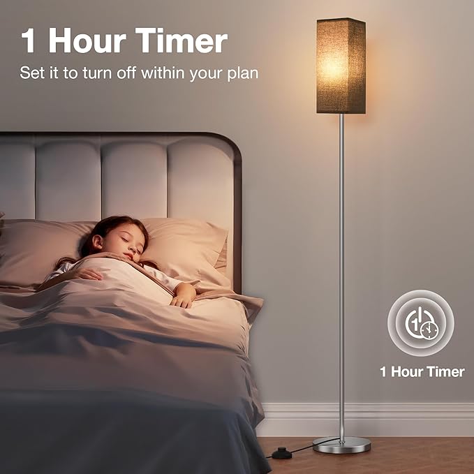 Ambimall Remote Control Floor Lamp, Stepless Dimmable, 64 Inches Tall, Include 9W Bulb, Standing Lamp for Living Room Bedroom Office (Black & Sliver) - LeafyLoom