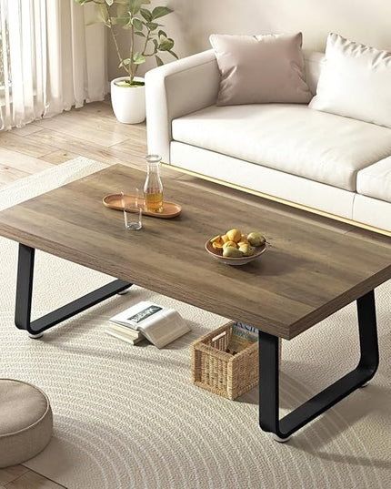 HSH Wood Coffee Table, Farmhouse Minimalist Center Table, Industrial Wooden and Metal Legs Living Room Table, Modern Simple Rectangular Cocktail Tea Table for Bedroom Home Office, Rustic Oak, 47 Inch - LeafyLoom