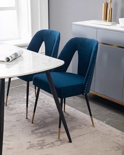 NicBex Dining Chairs Set of 2 Velvet Upholstered Kitchen Dining Chairs with Nailhead Trim for Dining Room-Blue - LeafyLoom