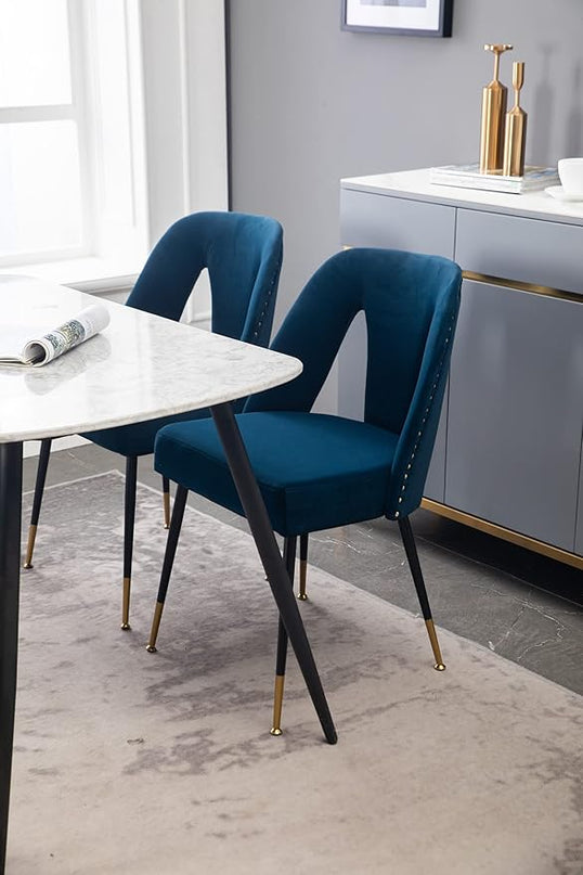 NicBex Dining Chairs Set of 2 Velvet Upholstered Kitchen Dining Chairs with Nailhead Trim for Dining Room-Blue - LeafyLoom