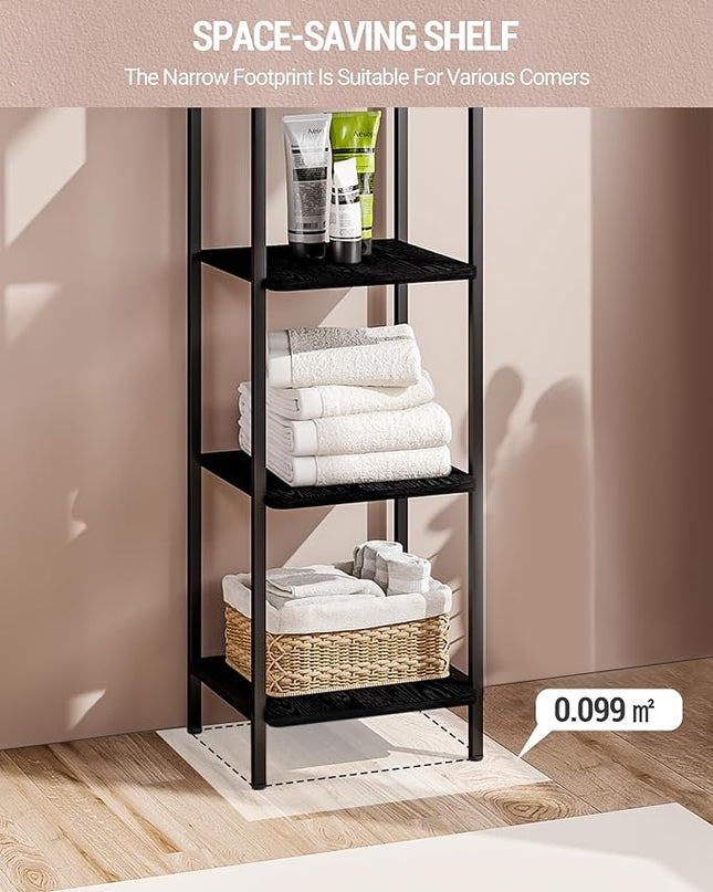 Bookcase Bookshelf, Narrow Book Shelf, Industrial Coner Shelf Storage Organizer, Slim Shelving Unit for Home Office, Living Room, Bedroom, Kitchen, 5-Tier Black BC24504B - LeafyLoom