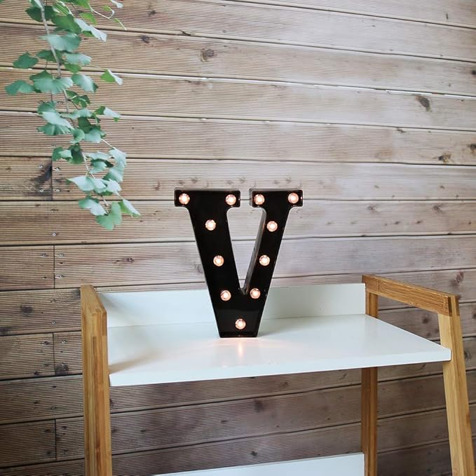 Light Up Black Alphabet Marquee Letters Sign LED Marquee Number Lights Sign for Night Light Home Bar Christmas Lamp Birthday Party Wedding Decoration V - LeafyLoom