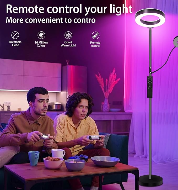 RGB Multicolour Modern Floor lamp Reading lamp Standing Sofa Lamps Lighting 7 Colors Changing Smart WiFi APP Remote Control for Bedroom Living Room Gaming Reading Learning Live Stream - LeafyLoom