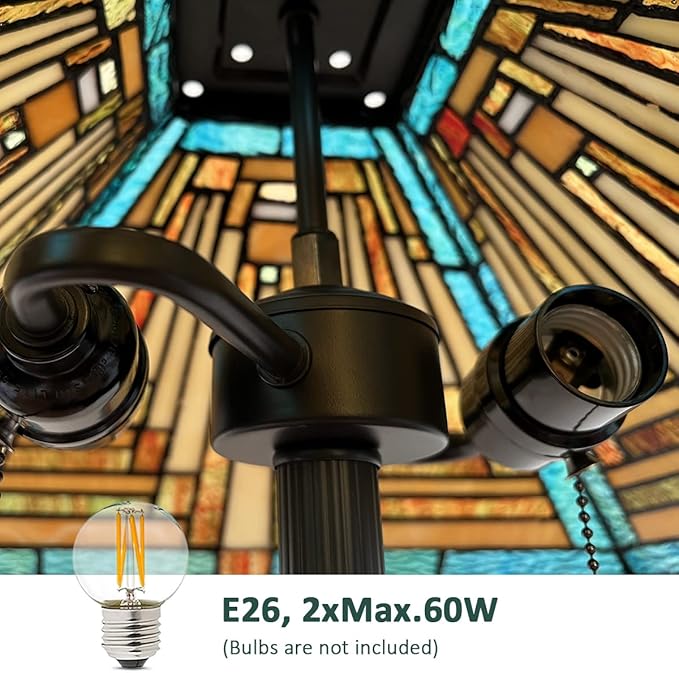 Tiffany Floor Lamp Mission Style Green Stained Glass Floor Light for Reading Antique 16" Double Light Standing Lamp for Living Room Bedroom Home Office - LeafyLoom