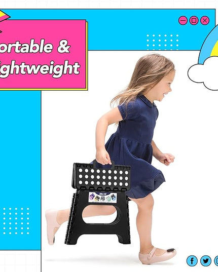 Delxo Folding Step Stool,11 Inch Non-Slip Foldable Step Stools for Kids and Adults,Portable Foldable Step Stool Lightweight Small Folding Stool with Handle for Kitchen Bathroom in Black,1 Pack - LeafyLoom