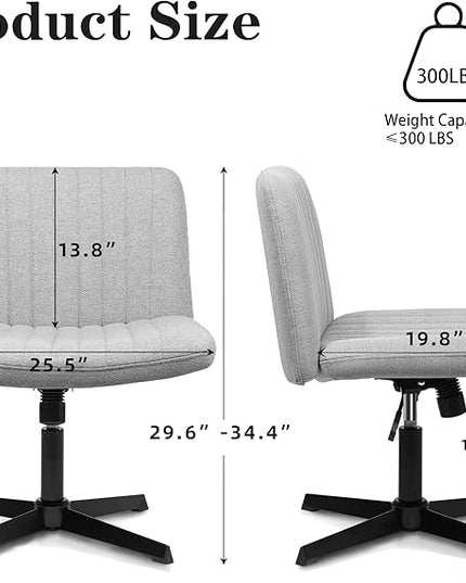 FELICE Cross Legged Armless Wide Seat Chair Fabri Padded Height Adjustable for Home Office Desk Makeup, Grey - LeafyLoom