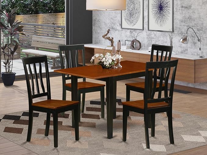East West Furniture NDAN5-BCH-W Norden 5 Piece Kitchen Set for 4 Includes a Rectangle Room Table with Dropleaf and 4 Dining Chairs, 30x48 Inch, Black & Cherry - LeafyLoom