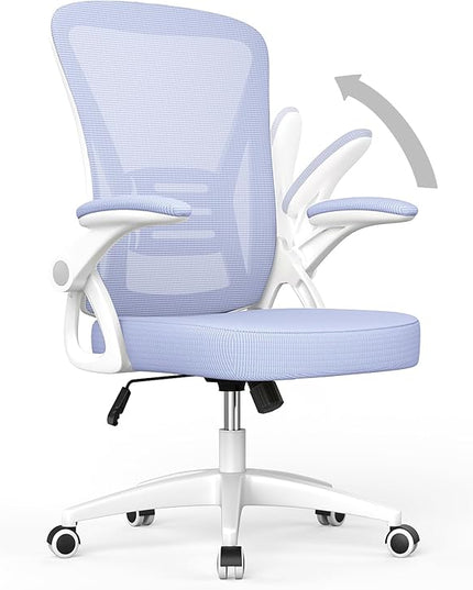 naspaluro Ergonomic Office Chair, Mid Back Desk Chair with Adjustable Height, Flip-Up Arms and Lumbar Support, Breathable Mesh Swivel Computer Chair for Home Study Working/Light Purple - LeafyLoom