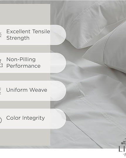 100% Cotton Percale Sheets Twin XL Size, White, Deep Pocket, 4 Pieces Sheet Set - 1 Flat, 1 Deep Pocket Fitted Sheet and 2 Pillowcases, Crisp Cool and Strong Bed Linen - LeafyLoom