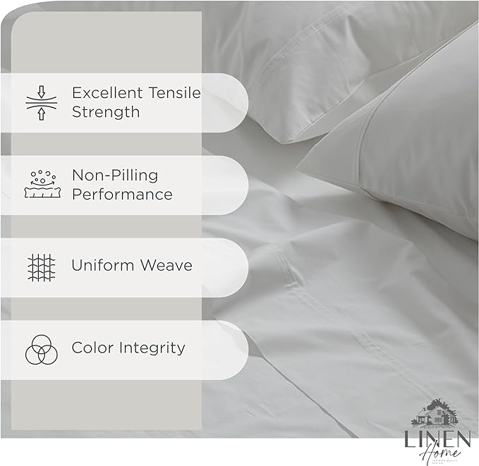 100% Cotton Percale Sheets Twin XL Size, White, Deep Pocket, 4 Pieces Sheet Set - 1 Flat, 1 Deep Pocket Fitted Sheet and 2 Pillowcases, Crisp Cool and Strong Bed Linen - LeafyLoom