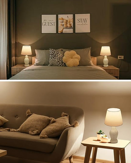 Modern Table Lamp-Small Bedside Nightstand Lamp with Wine Bottle Shape Glass Body, Desk Lamp for Reading, 3000K Bulb Included, 14", White - LeafyLoom