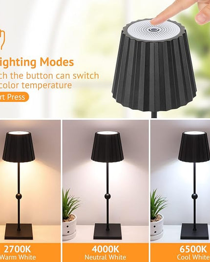 GGOYING Cordless Table Lamp,5200mAh Battery Operated Rechargeable LED Desk Lamp 3 Color Stepless Dimming, Minimalist Portable Night Light(Black) - LeafyLoom