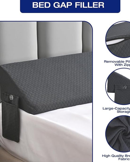 King Size Wedge Pillow for Headboard Gap Filler Nora Pillow Wedge Long Wedge Pillow for King Size Bed Gap(0-8") Between Mattress and Headboard Grey 76"x10"x6" - LeafyLoom