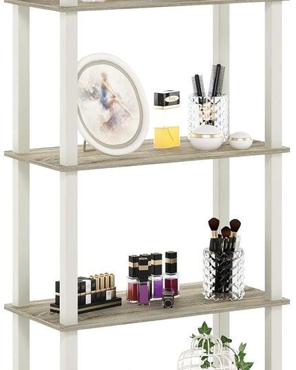 Furinno Turn-N-Tube 5-Tier Multipurpose Shelf / Display Rack / Storage Shelf / Bookshelf, Square Tubes, Sonoma Oak/White - LeafyLoom