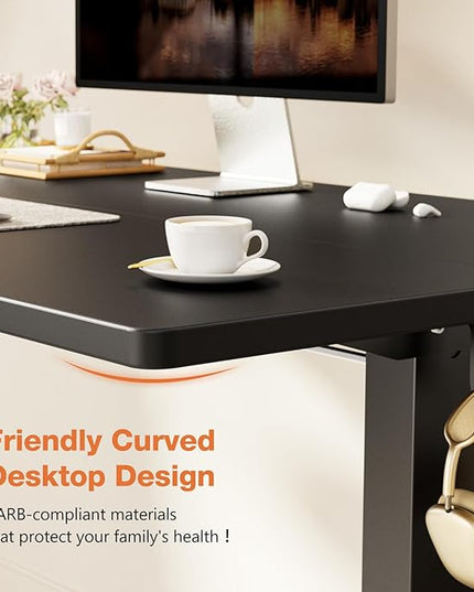 Sweetcrispy Electric Adjustable Height Standing Desk - 55 x 24 inch Sit to Stand Up Desk with Splice Board, Rising Home Office Computer Table with 2 Hook and Wire Hole for Work - LeafyLoom