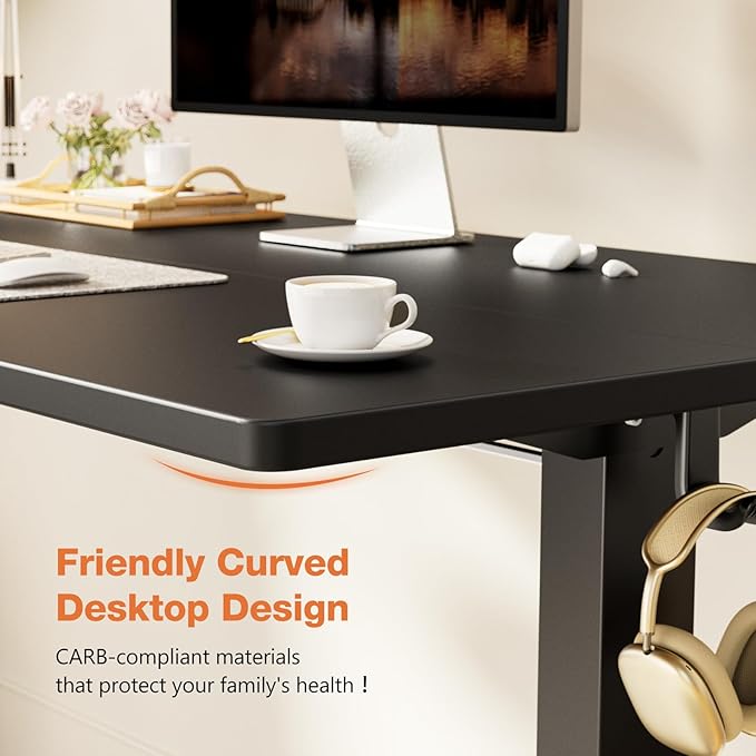 Sweetcrispy Electric Adjustable Height Standing Desk - 55 x 24 inch Sit to Stand Up Desk with Splice Board, Rising Home Office Computer Table with 2 Hook and Wire Hole for Work - LeafyLoom