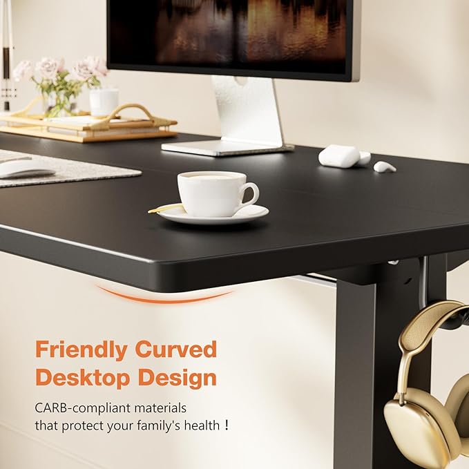 Sweetcrispy Electric Adjustable Height Standing Desk - 48 x 24 inch Sit to Stand Up Desk with Splice Board, Rising Home Office Computer Table with 2 Hook and Wire Hole for Work - LeafyLoom