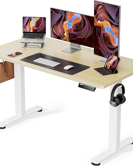 ErGear Height Adjustable Electric Standing Desk, 48 x 24 Inches Sit Stand up Desk, Memory Computer Home Office Desk (Natural) - LeafyLoom