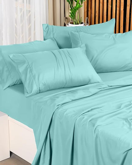Utopia Bedding King Bed Sheets Set - 4 Piece Bedding - Brushed Microfiber - Shrinkage and Fade Resistant - Easy Care (King, Spa Blue) - LeafyLoom