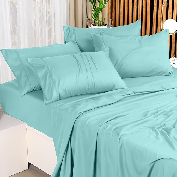 Utopia Bedding Queen Bed Sheets Set - 4 Piece Bedding - Brushed Microfiber - Shrinkage and Fade Resistant - Easy Care (Queen, Spa Blue) - LeafyLoom