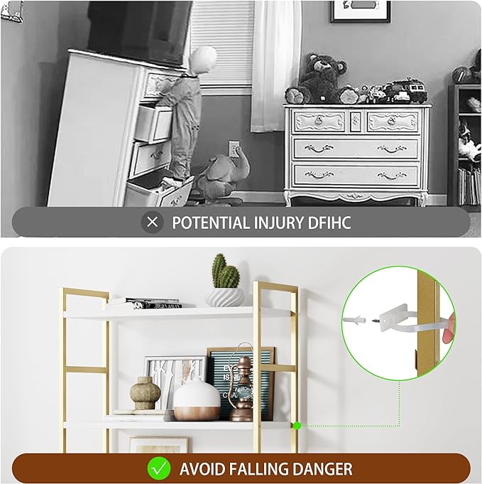 Shintenchi 5 Tiers Bookshelf, Classically Tall Bookcase Shelf,Industrial Book Rack,Modern Book Holder in Bedroom/Living Room/Home/Office, Storage Rack Shelves for Books/Movies,Gold - LeafyLoom