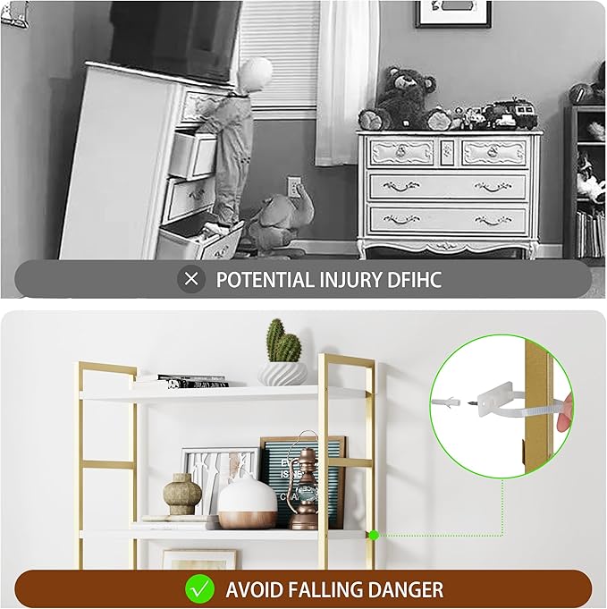 Shintenchi 5 Tiers Bookshelf, Classically Tall Bookcase Shelf, Industrial Book Rack, Modern Book Holder in Bedroom/Living Room/Home/Office, Storage Rack Shelves for Books/Movies,Gold - LeafyLoom
