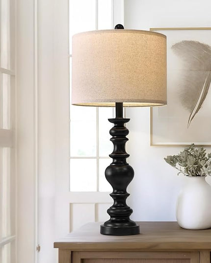 BOBOMOMO Resin 27.5" Farmhouse Lamps for Bedrooms Retro Side Table Lamps Bedside Lamp for Side Nightstand Living Room Black（1 Pack） - LeafyLoom