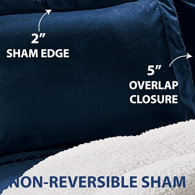 Cathay Home King Comforter Set: Ultra Soft and Plush Reversible Micromink and Sherpa 3-Piece Bedding Set, Navy, King (102" x 90") - LeafyLoom