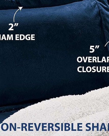 Cathay Home Full Comforter Set: Ultra Soft and Plush Reversible Micromink and Sherpa 3-Piece Bedding Set, Navy, Full (76" x 86") - LeafyLoom