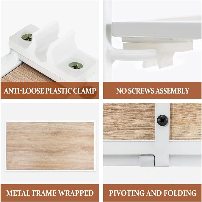 No Assembly Folding Bookshelf, 4 Tier White Bookshelf, Metal Book Shelf for Storage, Folding Bookcase for Office Organization and Storage, 12.6" D x 22.44" W x 55.51" H - LeafyLoom