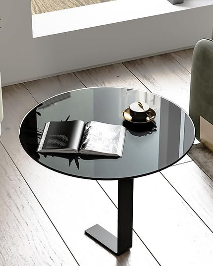 24 Inch Round Tempered Glass Table Top, Black - LeafyLoom