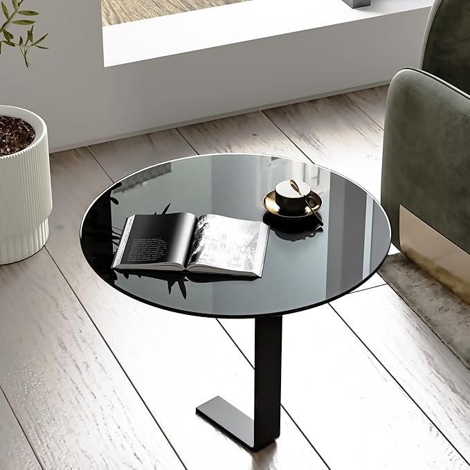 24 Inch Round Tempered Glass Table Top, Black - LeafyLoom