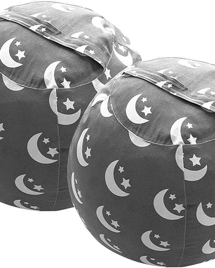 2 PCS Stuffed Animal Storage Bean Bag Chair Cover, Cotton Canvas Beanbag with Zipper for Organizing Kid's and Adults Room Stars Moon 24" - LeafyLoom