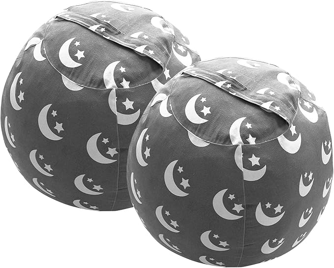 2 PCS Stuffed Animal Storage Bean Bag Chair Cover, Cotton Canvas Beanbag with Zipper for Organizing Kid's and Adults Room Stars Moon 24" - LeafyLoom