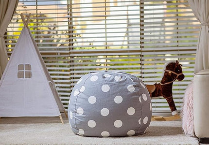 Wekapo Stuffed Animal Storage Bean Bag Chair Cover for Kids | Stuffable Zipper Beanbag for Organizing Children Plush Toys Large Premium Cotton Canvas (Gray Dot, XX-Large) - LeafyLoom