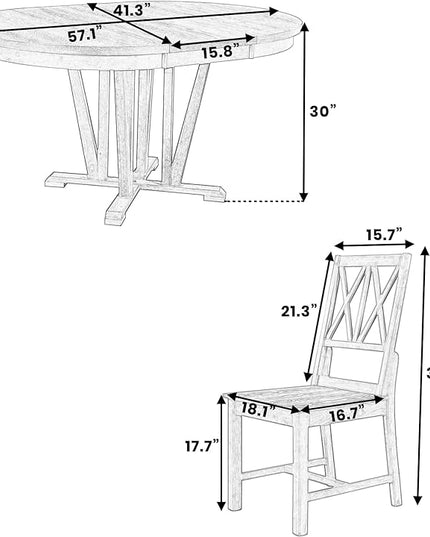 Rustic Round Trestle, Extending w/4 Cross Back Chairs, Easy Assembly, Room, Kitchen, Small Place, 5 Piece Dining Table Set, Gray 11 - LeafyLoom