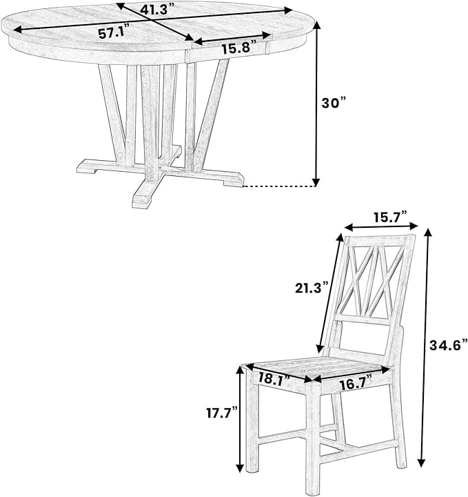Rustic Round Trestle, Extending w/4 Cross Back Chairs, Easy Assembly, Room, Kitchen, Small Place, 5 Piece Dining Table Set, Gray 11 - LeafyLoom