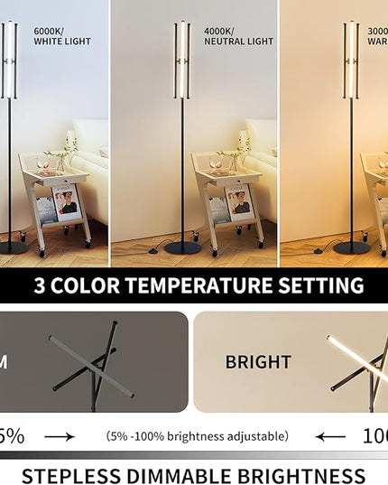 Ganeed LED Floor Lamp,Modern Tall Standing Lamps with 3 Lights,30W 3 Color Temperature & Stepless Dimmable Brightness with Remote,66.5 in Corner Lamp for Living Room, Office, Hotel, Bedroom - LeafyLoom