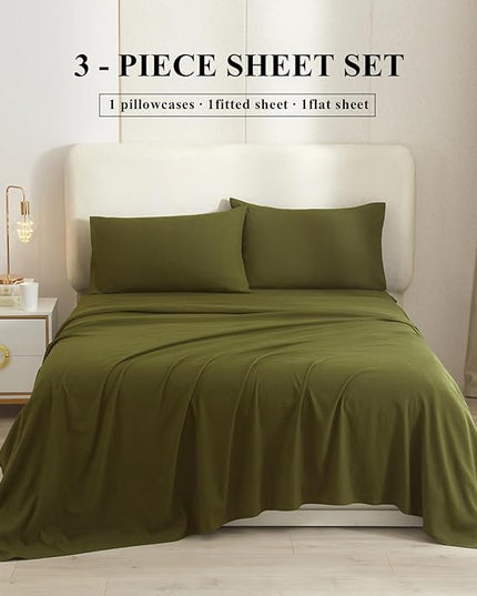 Olive Green Twin Sheets Set 3 Piece Cooling Bed Sheets,Hotel Luxury Fitted Sheet Set for Twin Size Bed,Super Soft Sheet Deep Pocket 16 Inch,Wrinkle & Shrink Resistant,Twin Sheets,Green Bed Sheets - LeafyLoom
