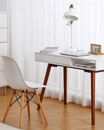 GAOMON Modern Home Office Writing Desk, 42 Inch Computer Table Desk with Drawers, Simple Mid Century Modern Desk, White - LeafyLoom