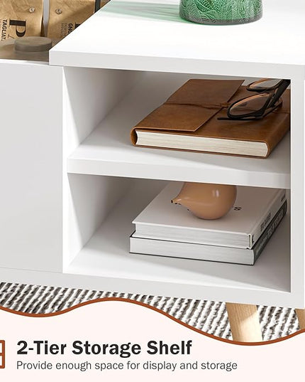 White Lift Top Coffee Table, Wood Coffee Table with Lifting Top Storage, Mid-Century Modern Coffee Table for Living Room, Small Space - LeafyLoom
