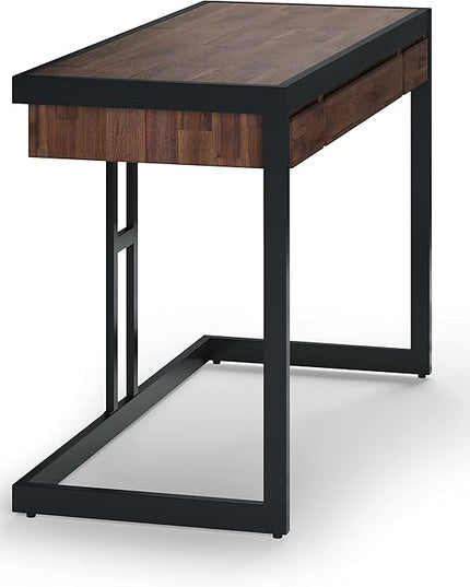 SIMPLIHOME Erina SOLID ACACIA WOOD Modern Industrial 48 Inch Wide Small Desk in Distressed Charcoal Brown, For the Office Desk, Writing Table, Workstation and Study Table - LeafyLoom