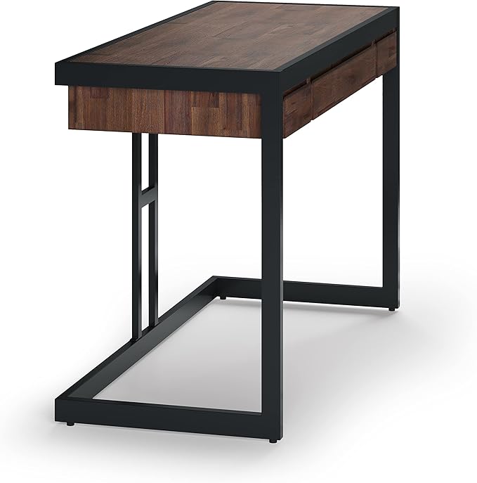 SIMPLIHOME Erina SOLID ACACIA WOOD Modern Industrial 48 Inch Wide Small Desk in Distressed Charcoal Brown, For the Office Desk, Writing Table, Workstation and Study Table - LeafyLoom